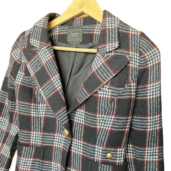 Smythe Elbow Patch Duchess Blazer in Houndstooth Black Plaid & Black Leather - Picture 5 of 11